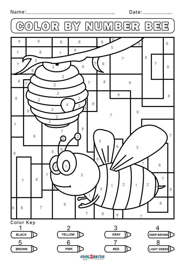 Color By Number Bee Coloring Pages