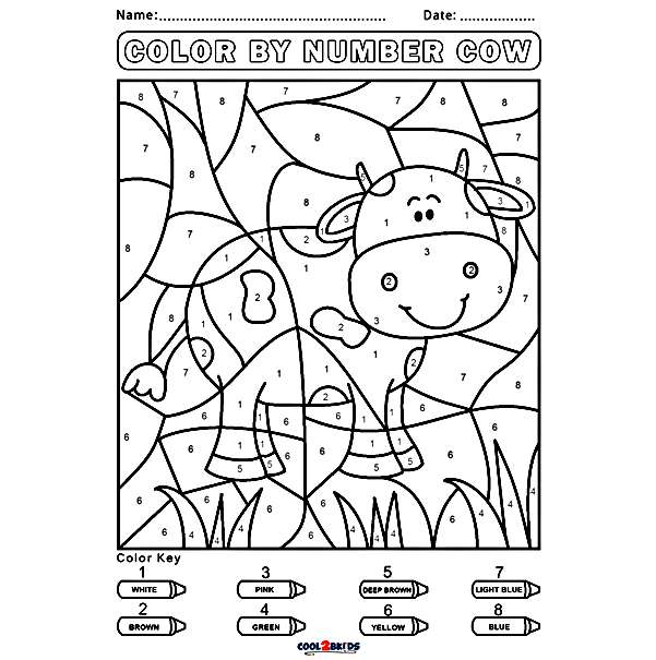 Color by Number Cow Coloring Pages
