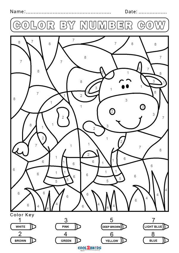 Color by Number Cow Coloring Page - Free Printable Coloring Pages