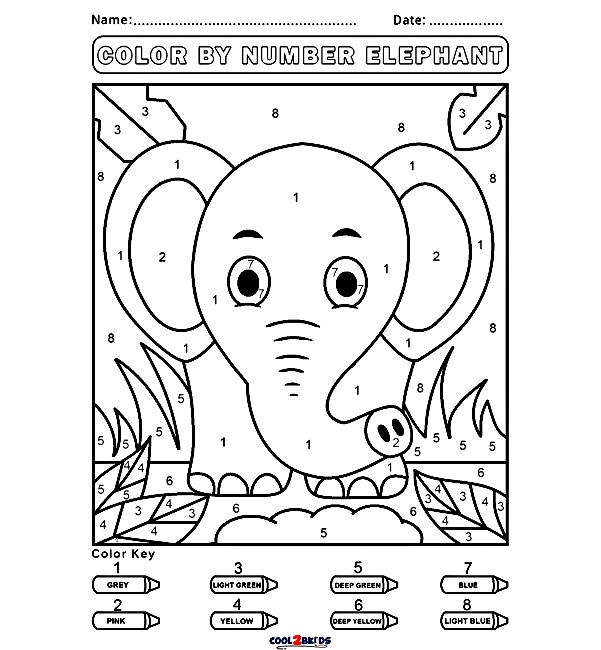 Color by Number Elephant Coloring Pages