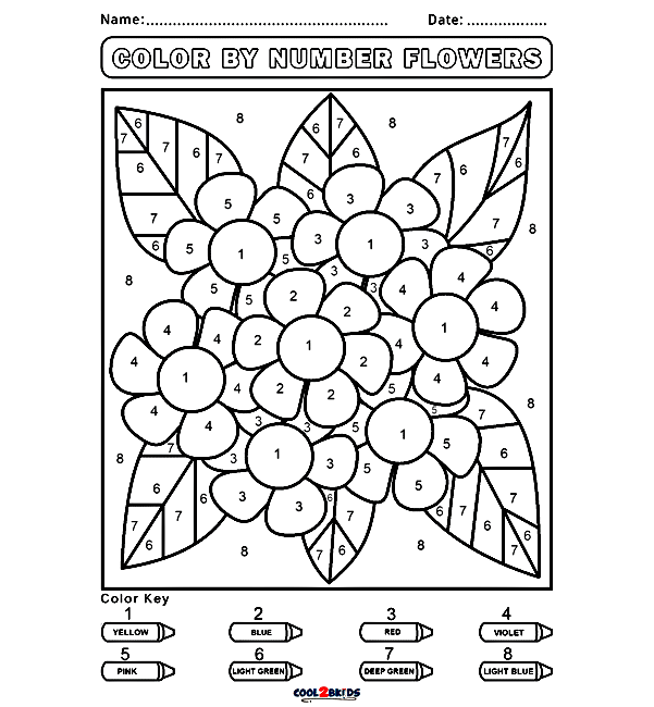 Color by Number Flowers Coloring Pages