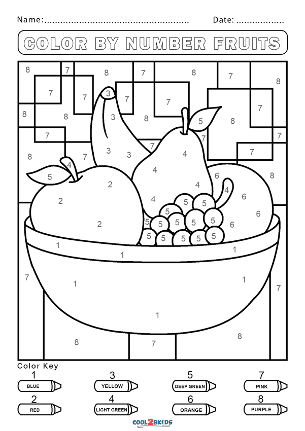 Color by Number Fruits Coloring Pages