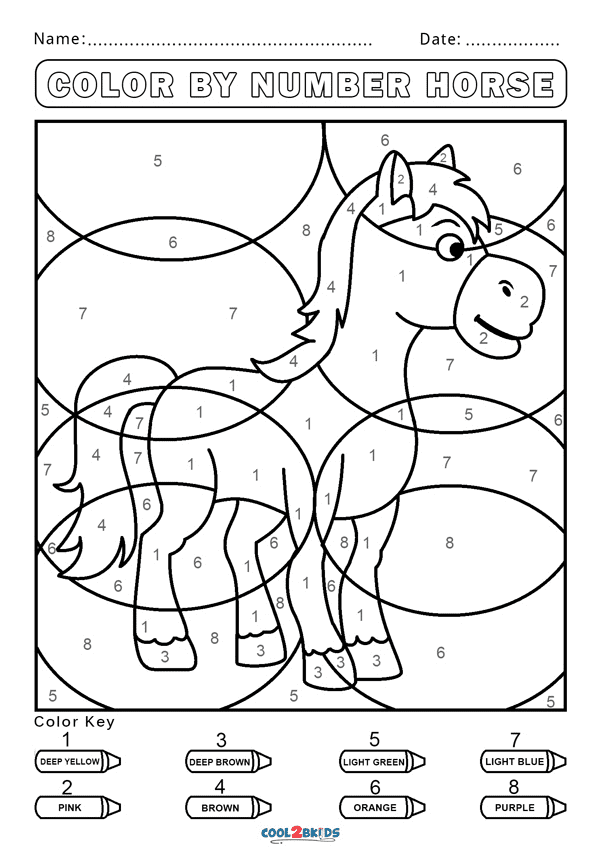 Colore per numero Pagina da colorare cavallo