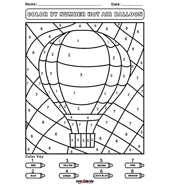 Color by Number Hot Air Balloon Coloring Pages