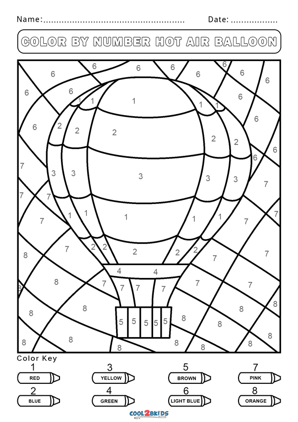 Color By Number Hot Air Balloon Coloring Pages