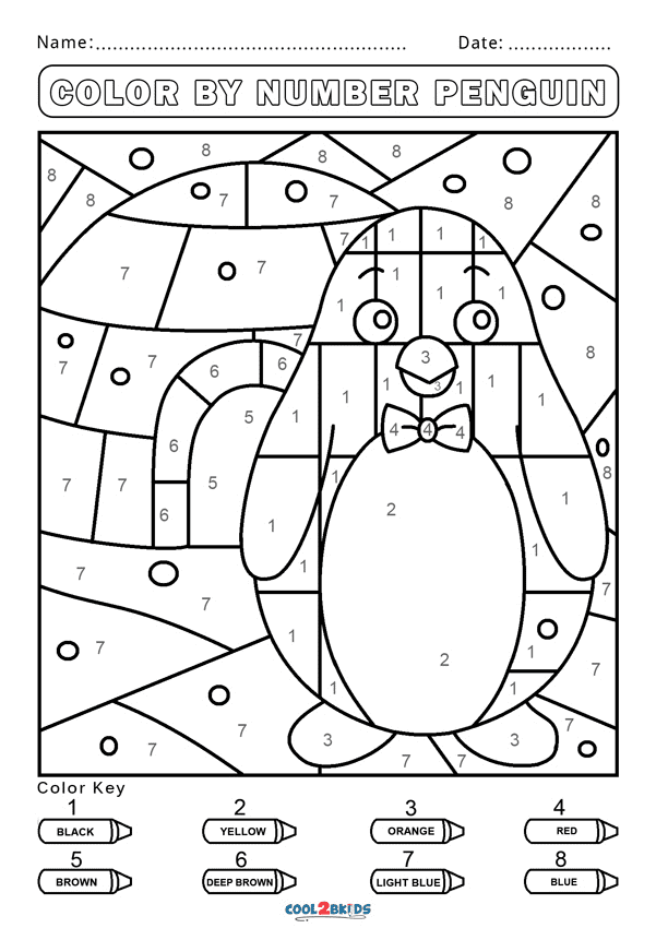 Colora per numero Pagina da colorare del pinguino
