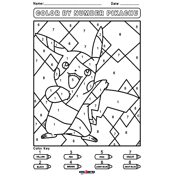 Color by Number Pikachu Coloring Pages