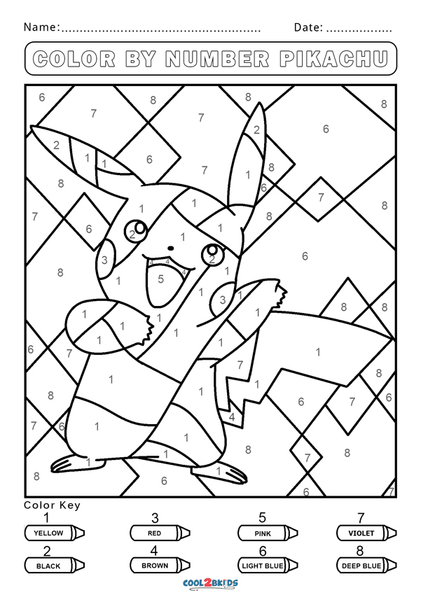 Color by Number Pikachu Coloring Page
