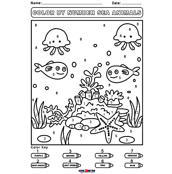 Color by Number Sea Animals Coloring Pages
