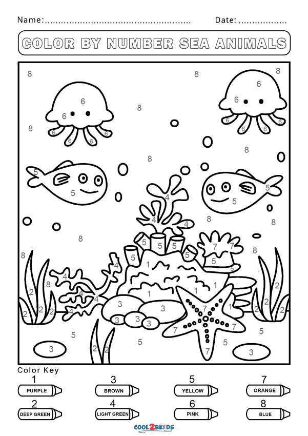 Color by Number Sea Animals Coloring Page