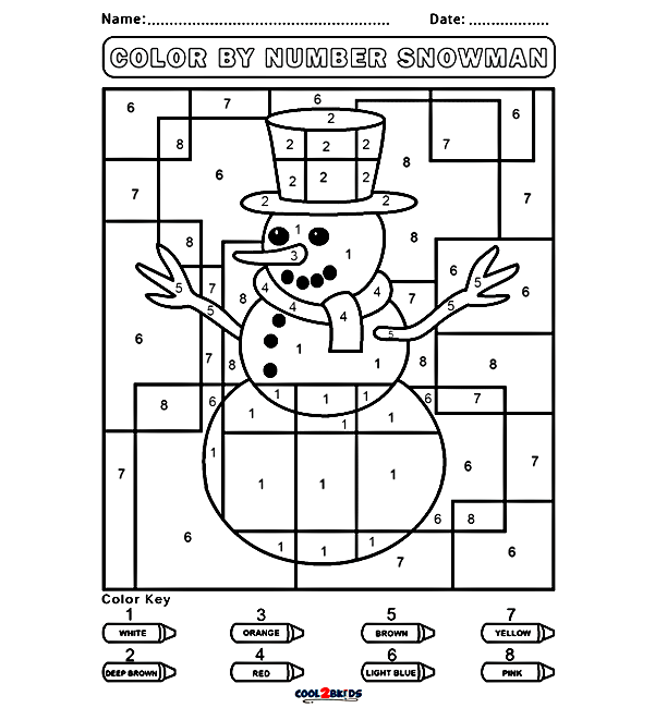Color by Number Snowman Coloring Pages