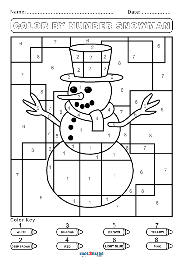 Color by Number Snowman Coloring Page