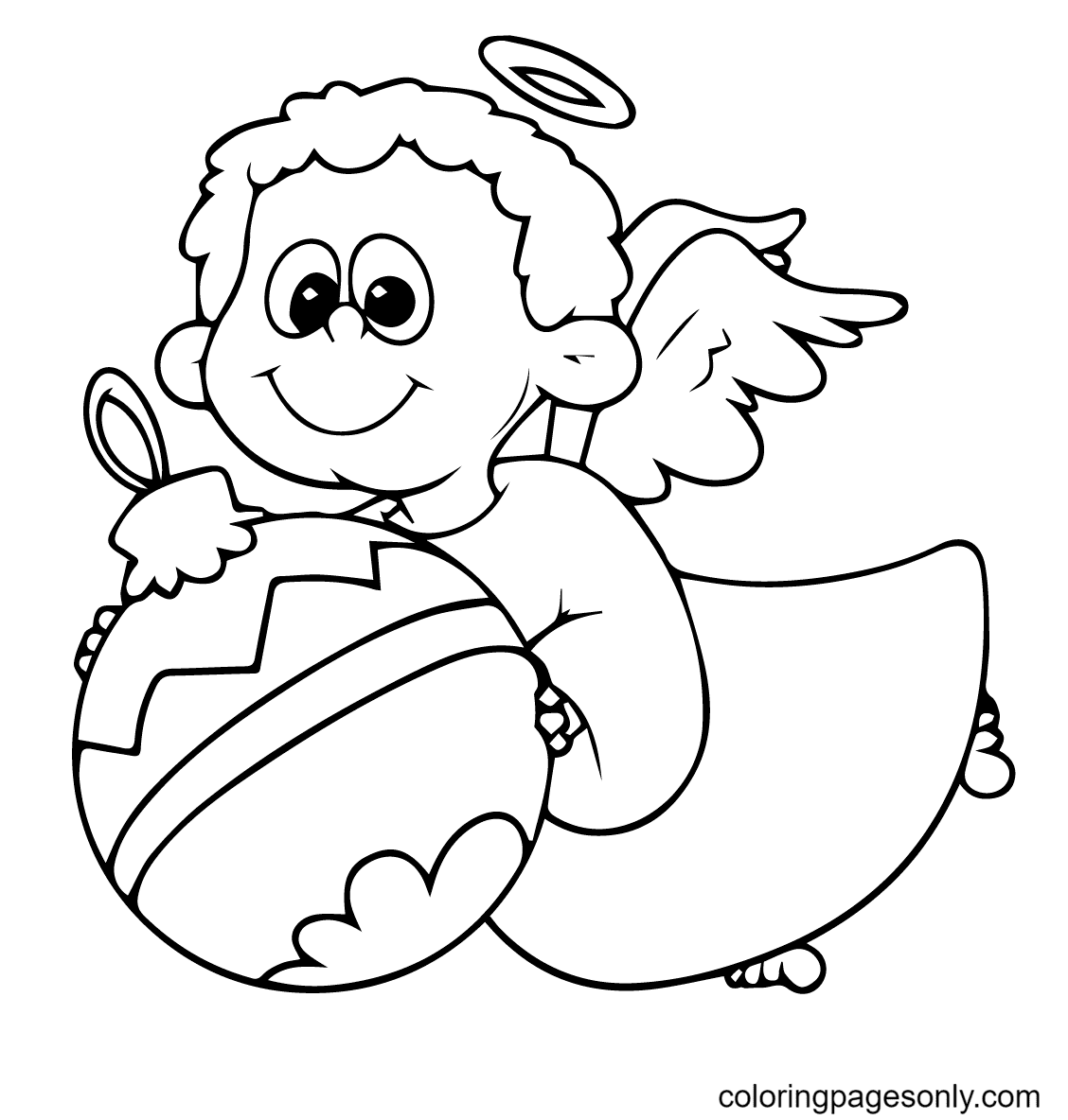 Cute Angel with Christmas Decoration Coloring Page