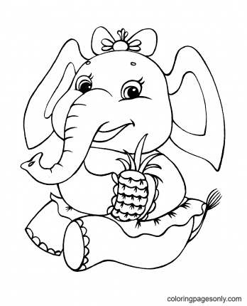 Süßes Elefantenbaby hält eine Ananas vom Elefanten