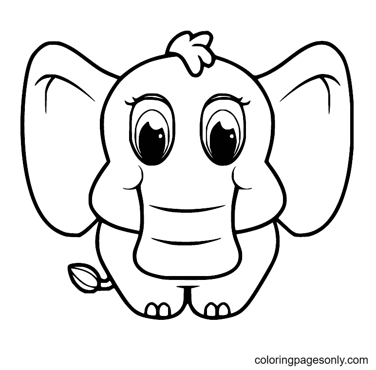 Cute Big Eyed Elephant Coloring Pages
