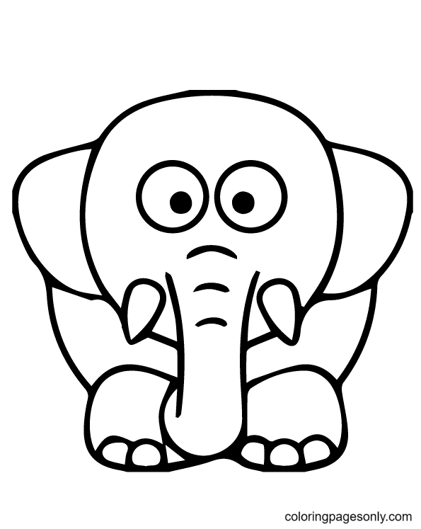 Cute Cartoon Elephant Coloring Page