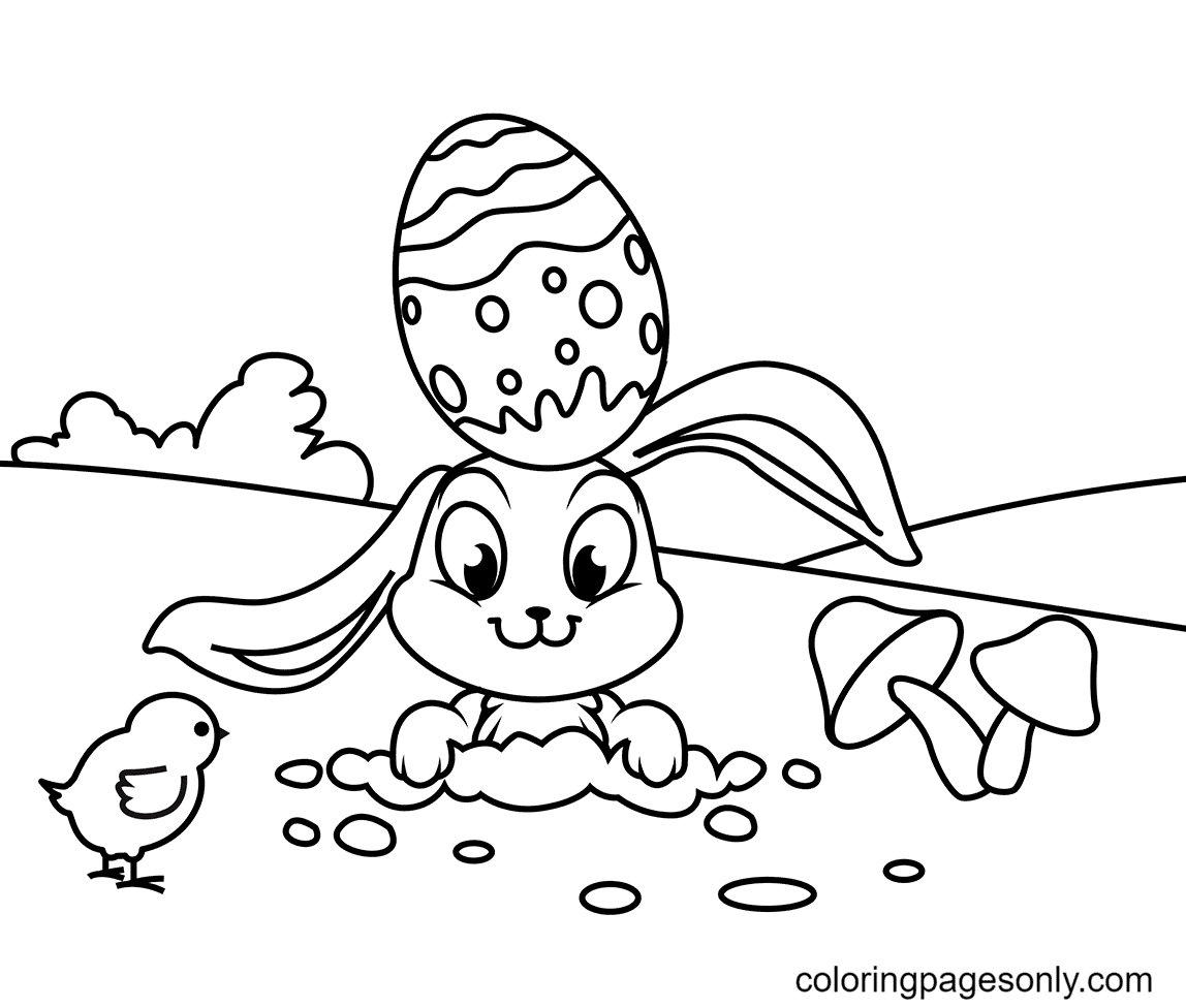 Cute Chick and Easter Bunny Coloring Page