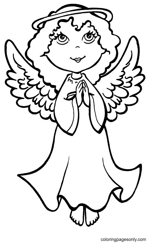 Cute Christmas Angel Coloring Page