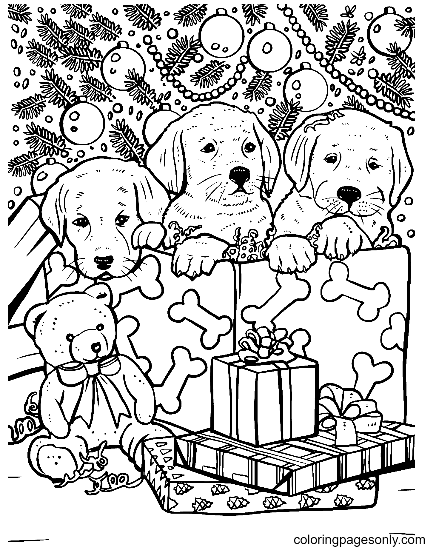 Cute Christmas Puppy Coloring Page