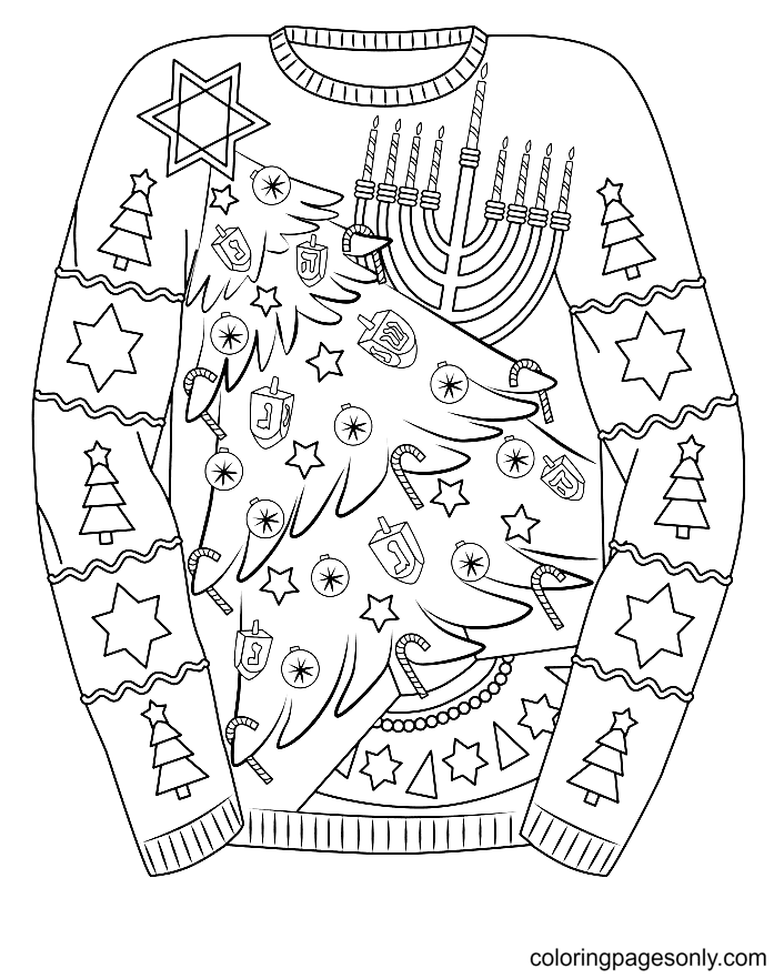 Cute Christmas Tree Sweater Coloring Page