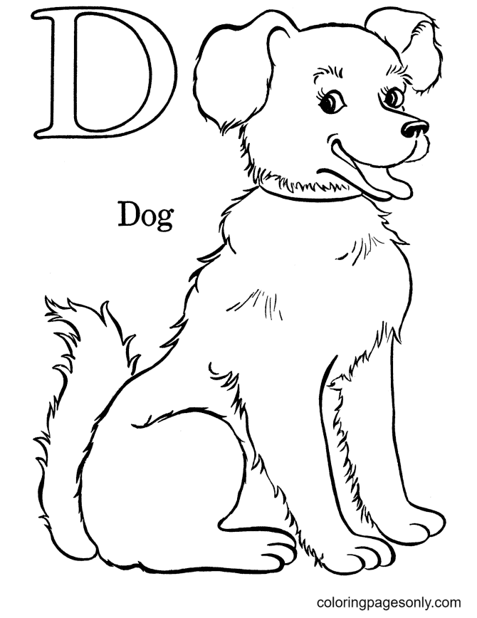 Cute Dog Letter D Coloring Page