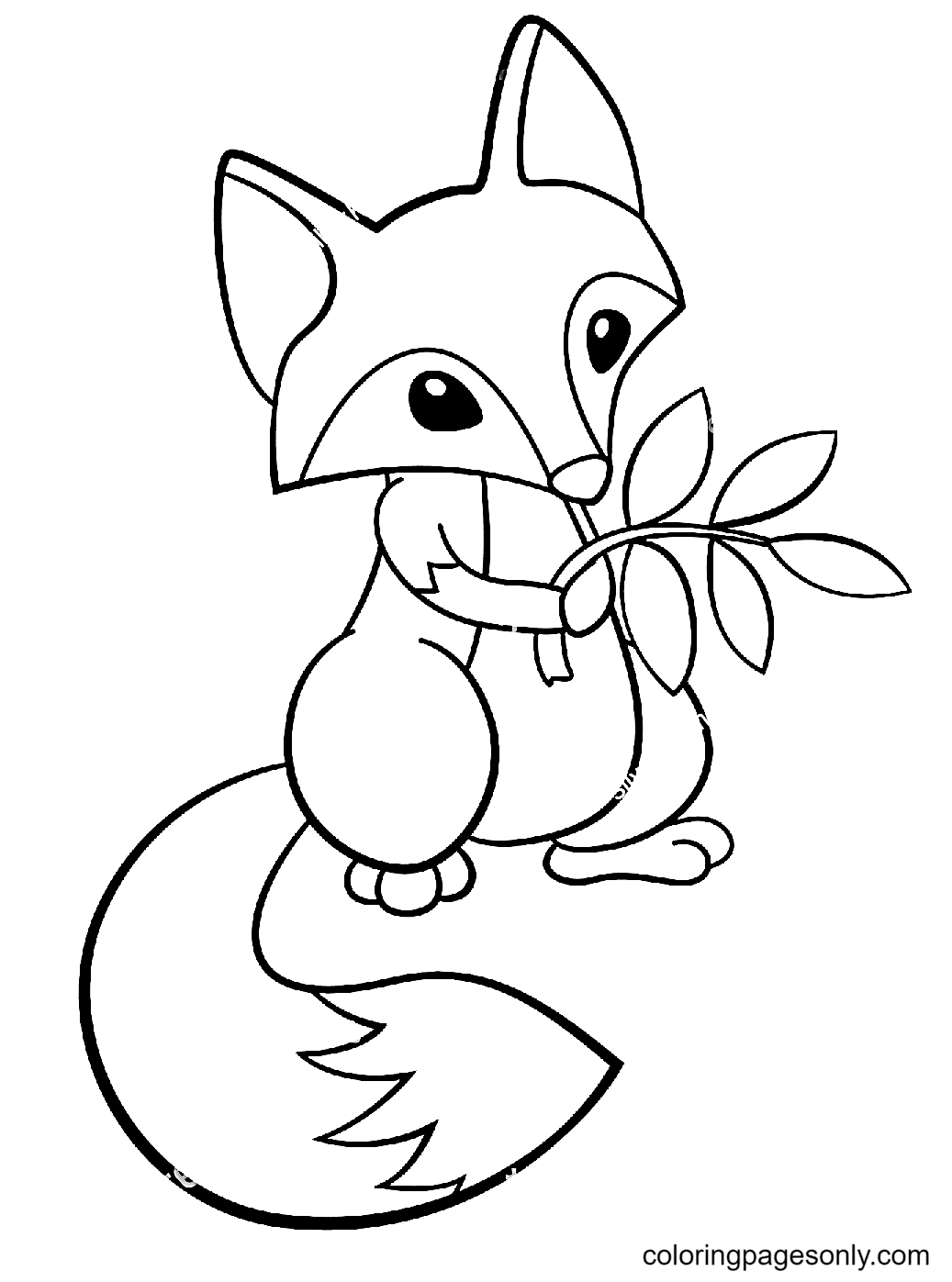 Cute Fox with Autumn Leaf Coloring Page