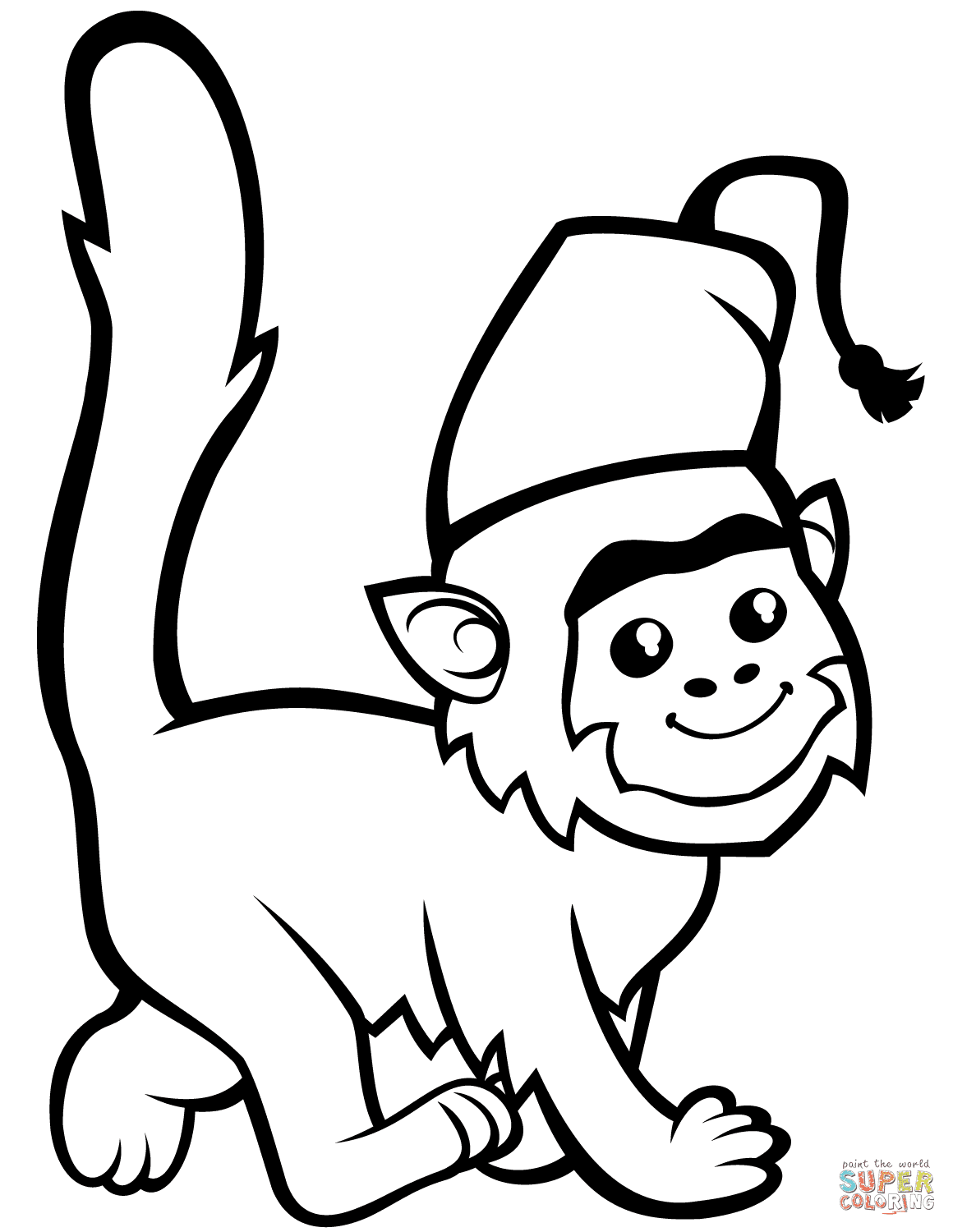 Cute Monkey in Fez Coloring Page