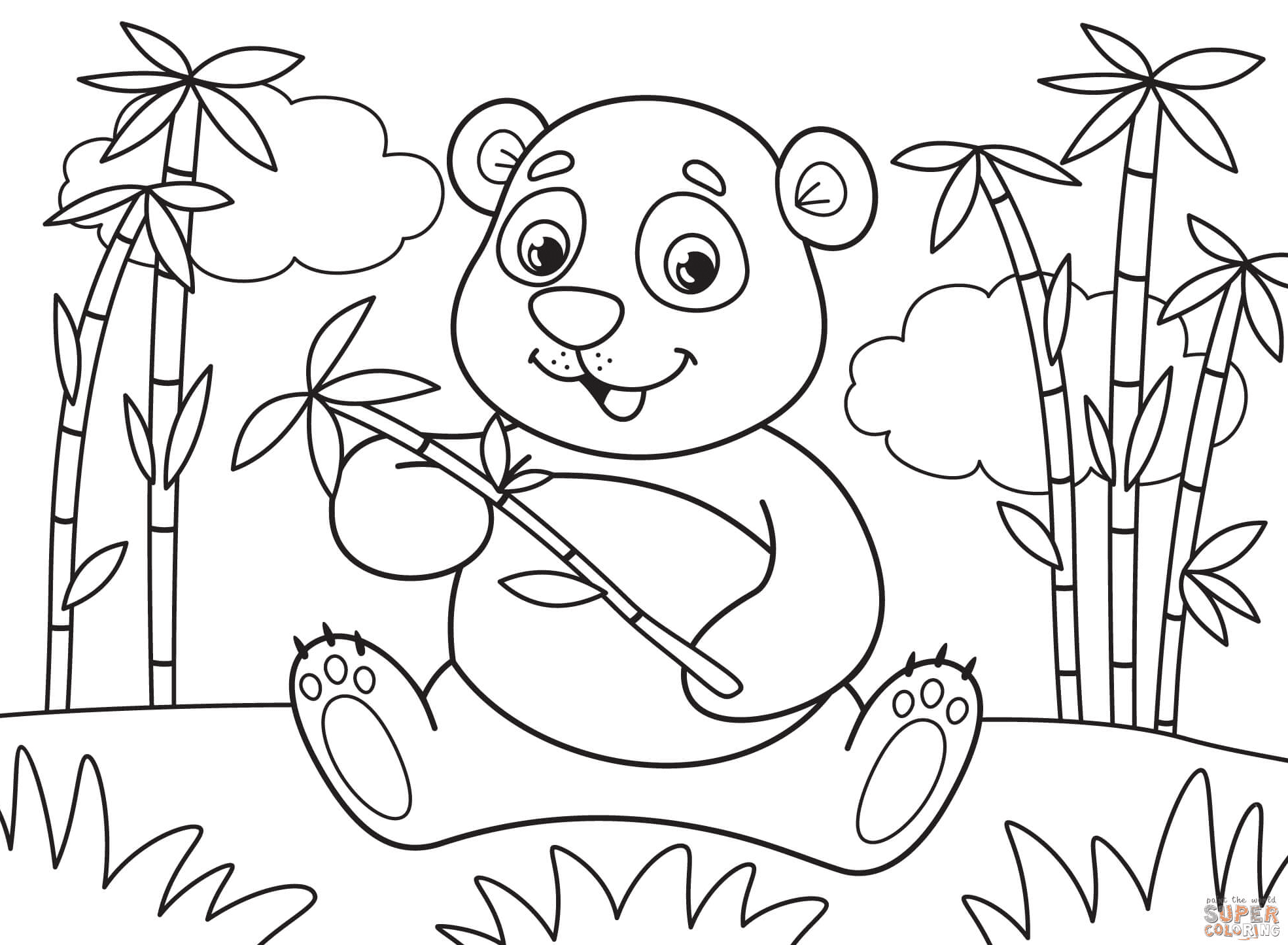 Cute Panda with a Bamboo Lantern Página para colorir