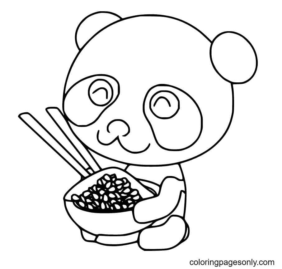 Cute Panda with a Bowl Coloring Page