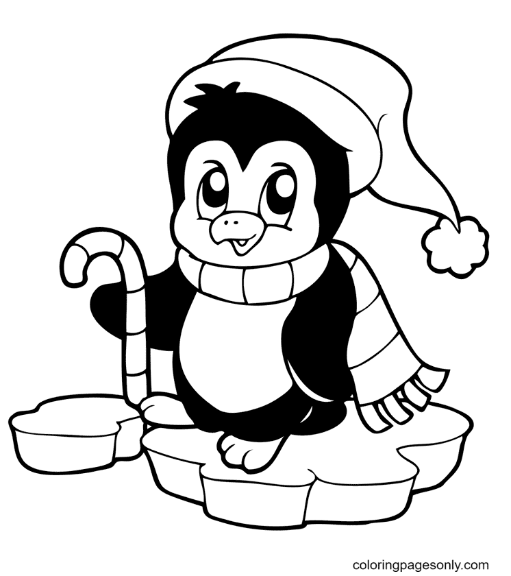 Cute Penguins Christmas Coloring Pages