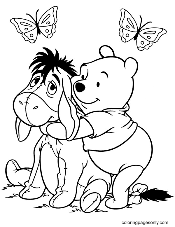 Cute Pooh & Eeyore Coloring Page