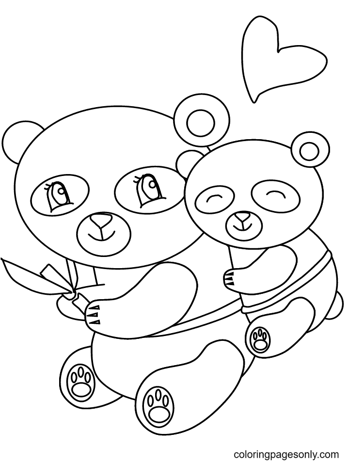 Cute Two Panda Coloring Page