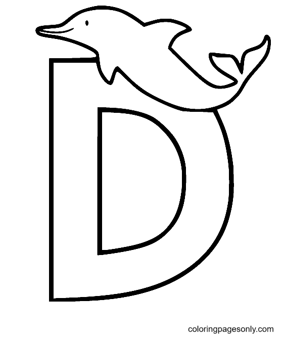 D for Dolphin Coloring Page