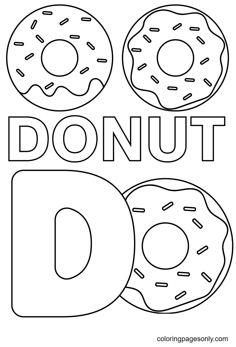D es para Donut Página para colorear
