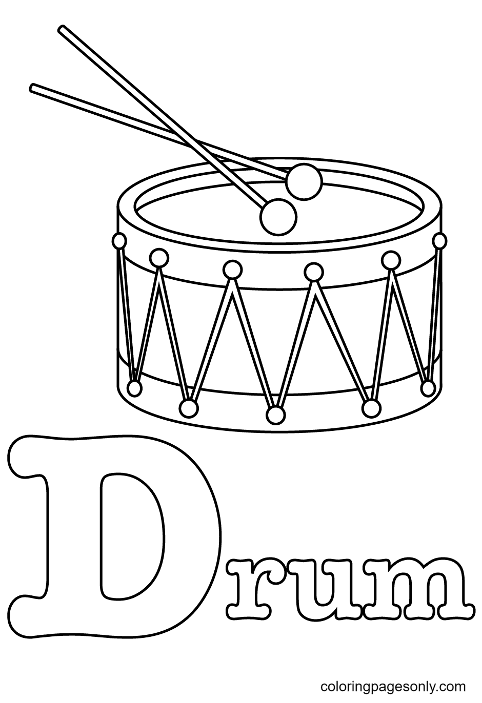 D is for Drum Coloring Page