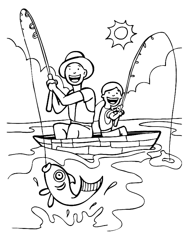 Dad and Son Fishing Coloring Page