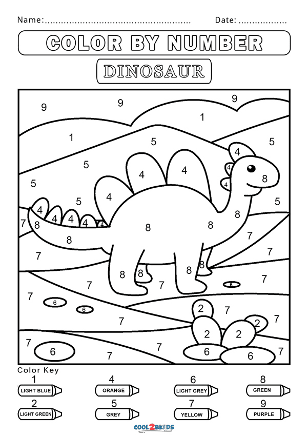 Dinossauro colorido por número para colorir