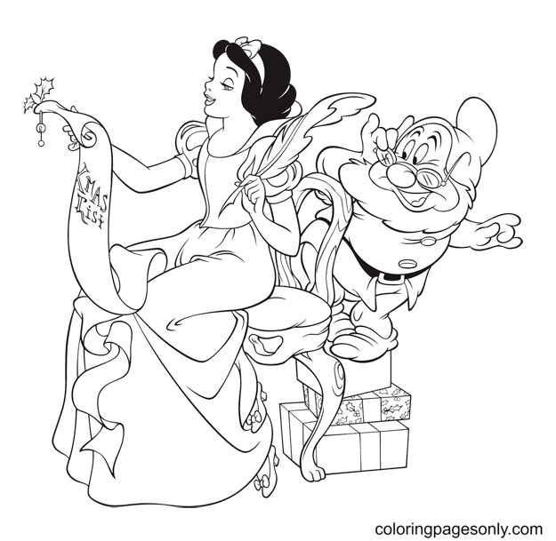 Disney Christmas Snow white and Doc Coloring Page