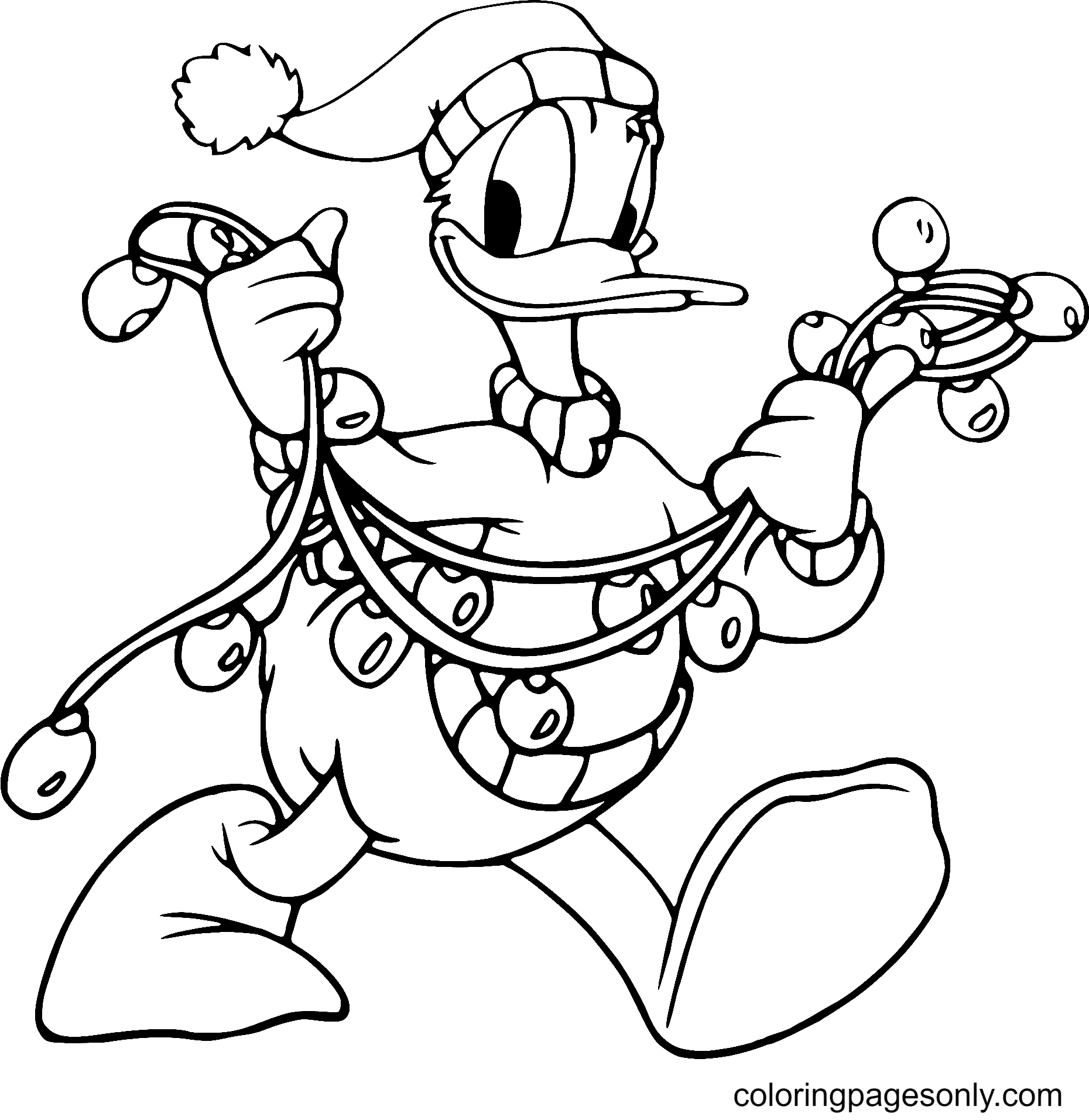 Desenho de luzes de Natal do Pato Donald para colorir
