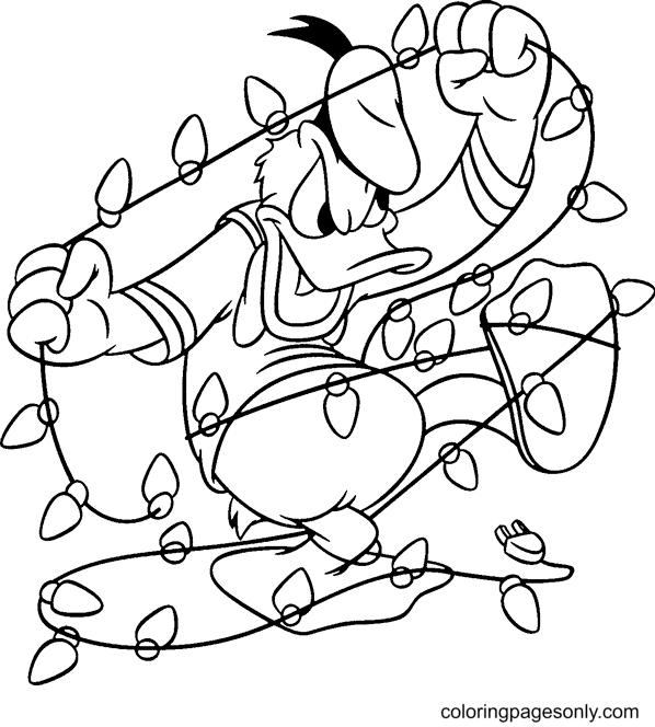 Donald Ducks with Christmas Lights Coloring Page