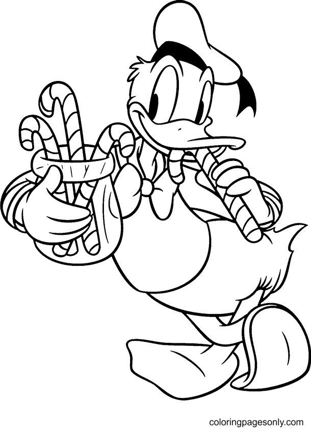 Donald with Candy Canes Coloring Page