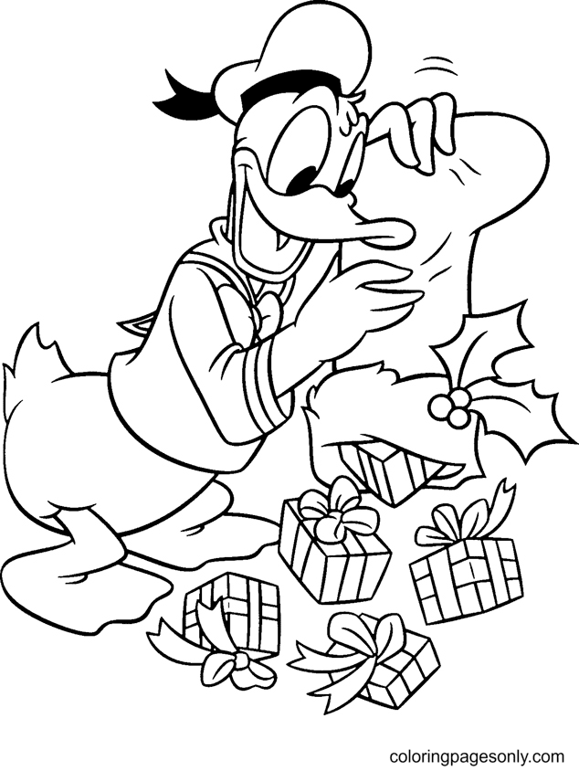 Donalds with Christmas Gifts Coloring Page