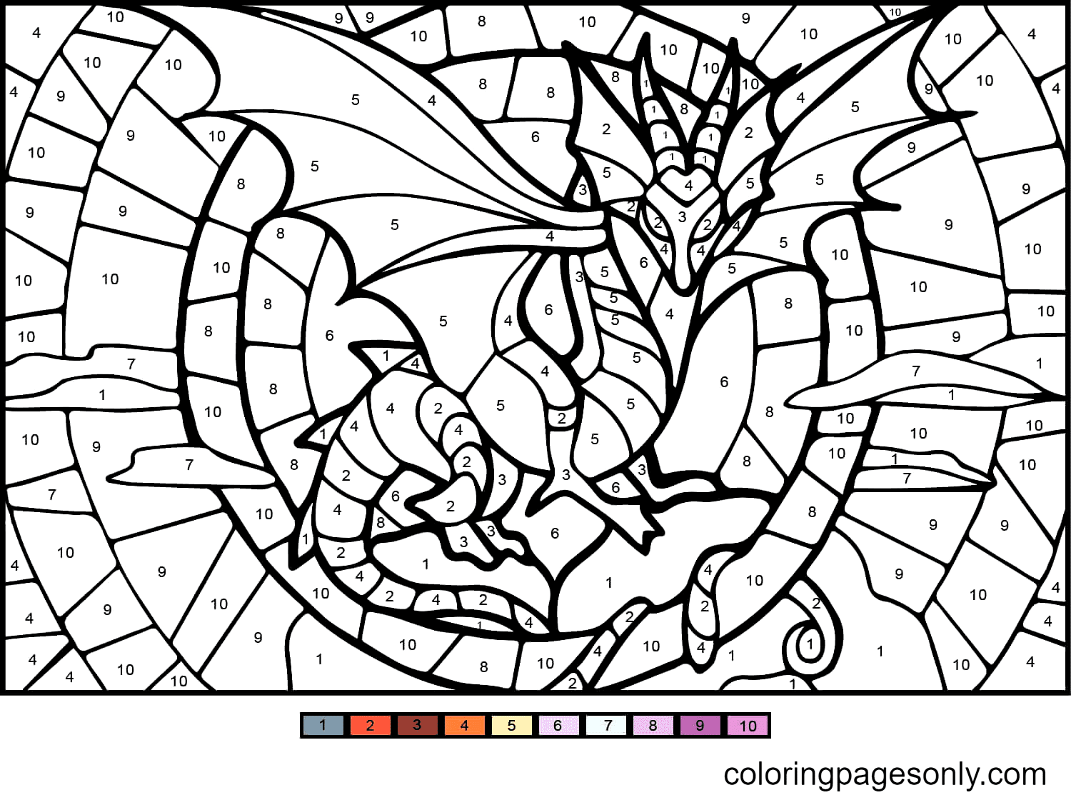Colore del drago per numero da colorare