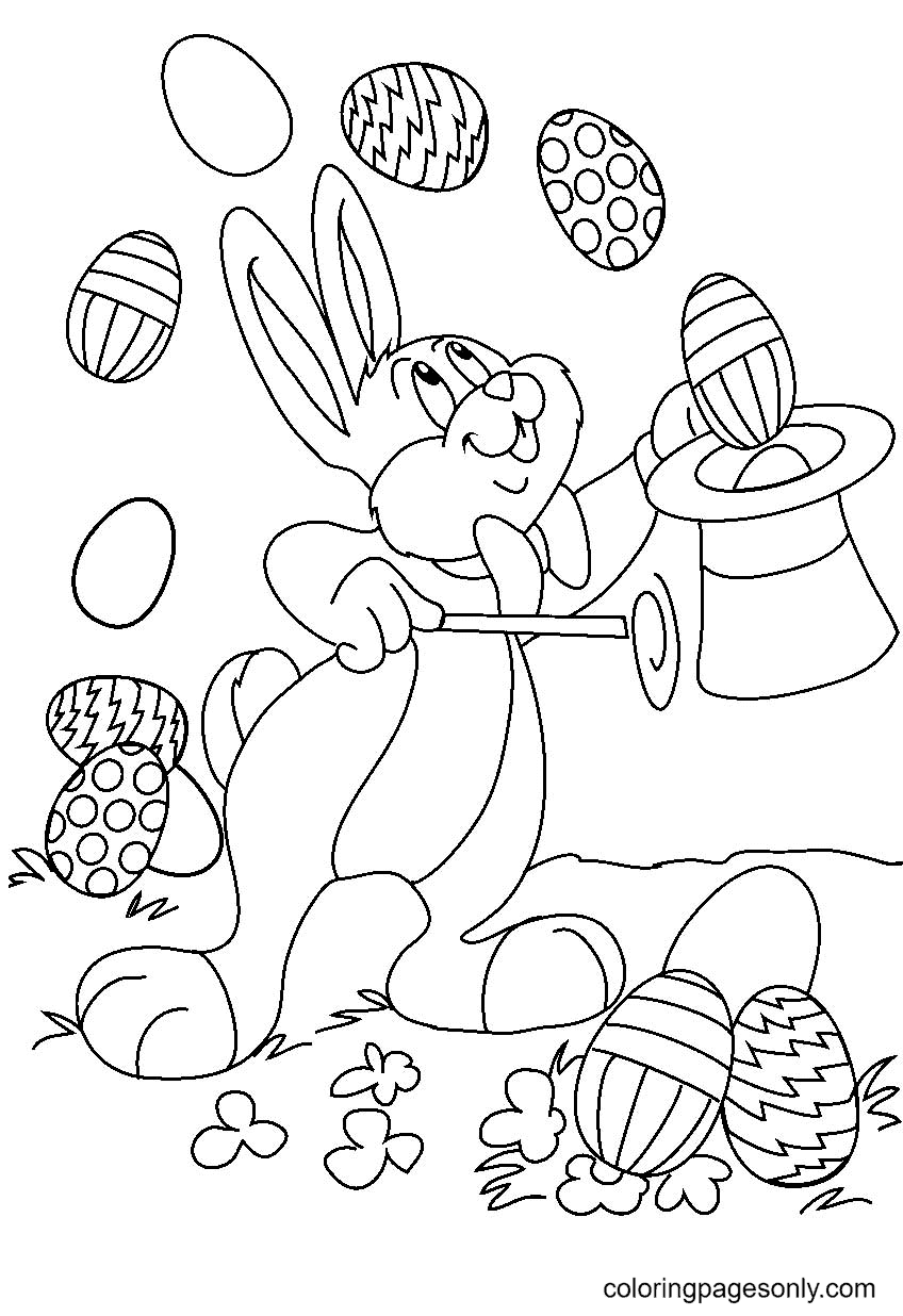 Easter Bunny Juggles Eggs Coloring Page