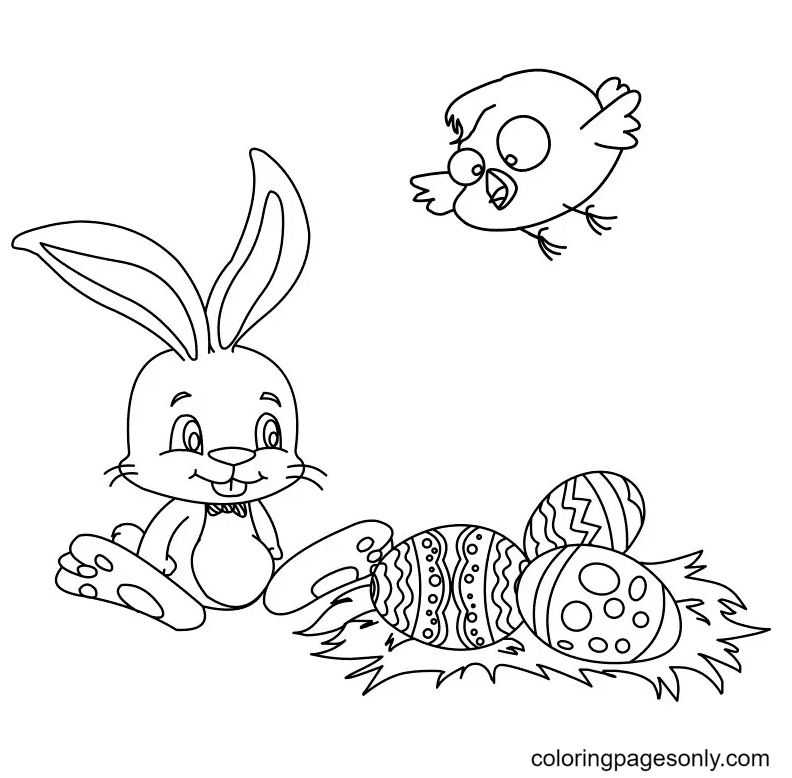 Lapin de Pâques avec œufs et poussins de Easter Bunny
