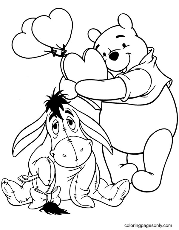 Eeyore with Pooh Bear Coloring Page