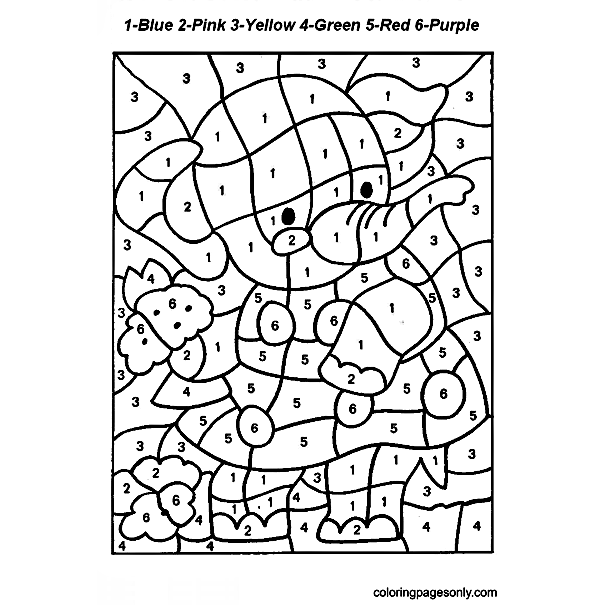 Elephant Color by Number Printable Coloring Pages
