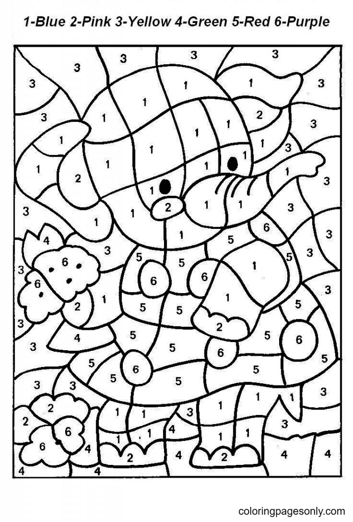 Página para colorir imprimível de elefante para colorir por número