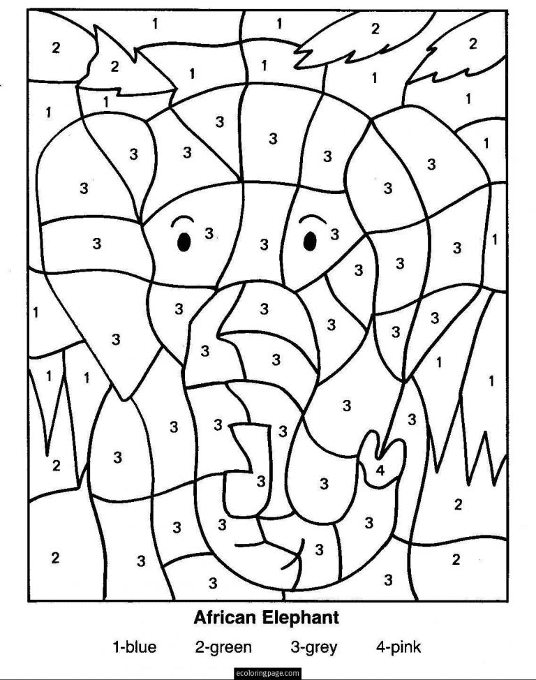 Elephant Color by Number Coloring Page