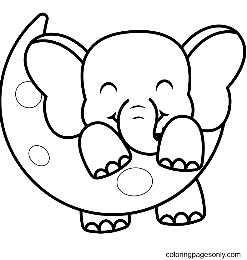 Elephant Holding Moon Coloring Page